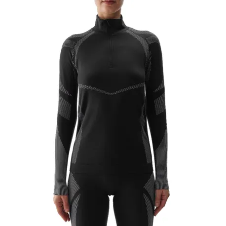 Dámska zateplená lyžiarska mikina s 1 2 zipsom 4F SEAMLESS UNDERWEAR-WAW24USEAF160-20S-DEEP BLACK