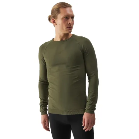 Pánske termo tričko s dlhým rukávom 4F SEAMLESS UNDERWEAR-WAW24USEAM172-43S-KHAKI