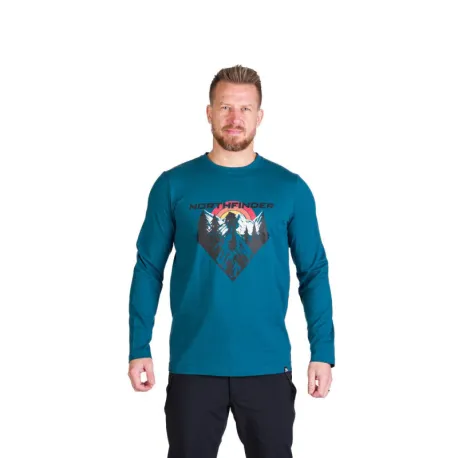 Pánske turistické tričko s dlhým rukávom NORTHFINDER CLAIR-526inkblue