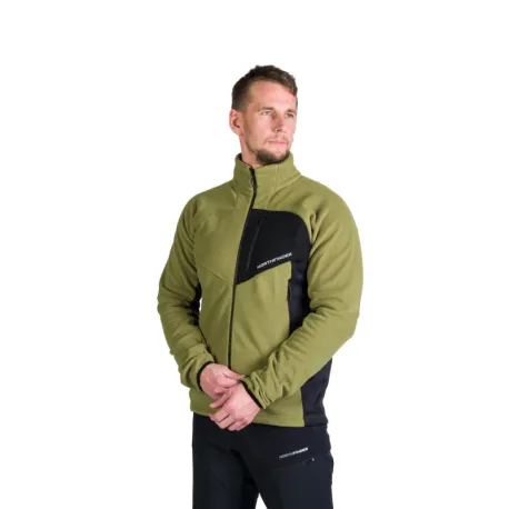 Pánska turistická flisová mikina so zipsom NORTHFINDER FULVIO-550blackdarkgreen