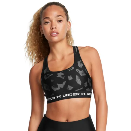 Dámska tréningová športová podprsenka UNDER ARMOUR Crossback Mid Print-BLK