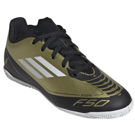Chlapčenské futbalové kopačky halové ADIDAS F50 Club Messi Jr IC gold met cloud white core black