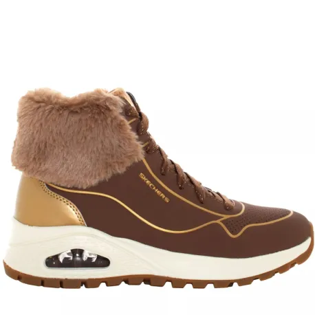Dámske členkové zimné topánky SKECHERS Uno Rugged Zip Up taupe gold