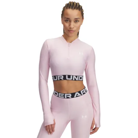 Dámske tréningové tričko s dlhým rukávom UNDER ARMOUR HeatGear Rib 1 4 Zip LS-PNK