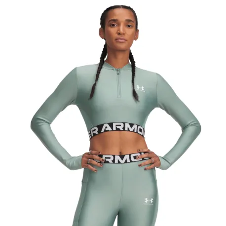 Dámske tréningové tričko s dlhým rukávom UNDER ARMOUR HeatGear Rib 1 4 Zip LS-GRN