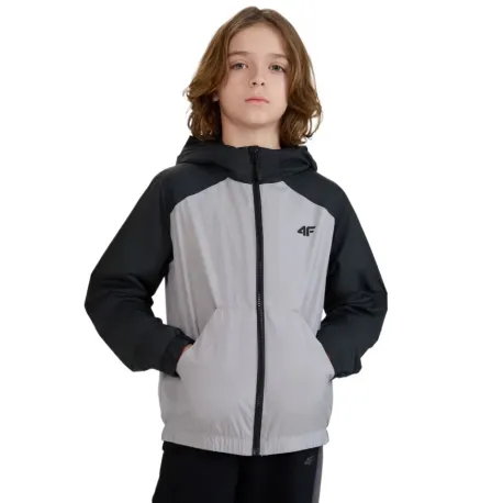 Chlapčenská bunda s kapucňou 4F JUNIOR JACKET-JWSS25TJACM185-25S-GREY
