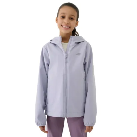 Dievčenská tréningová softshellová bunda s kapucňou 4F JUNIOR SOFTSHELL JACKET-JWSS25TSOFF305-27S-GREY