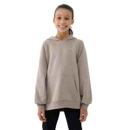 Dievčenská mikina s kapucňou 4F JUNIOR SWEATSHIRT-JWSS25TSWSF1478-83S-BEIGE