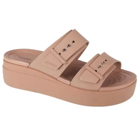 Dámske sandále na platforme (módna obuv) CROCS Brooklyn Buckle Low Wedge W latte