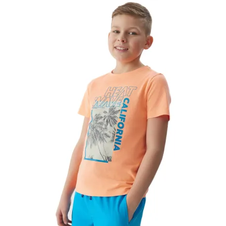 Chlapčenské tričko s krátkym rukávom 4F JUNIOR TSHIRT-JWSS24TTSHM1137-70N-ORANGE NEON