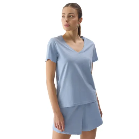 Dámske tričko s krátkym rukávom s v-výstrihom 4F TSHIRT-WSS24TTSHF1162-34S-LIGHT BLUE