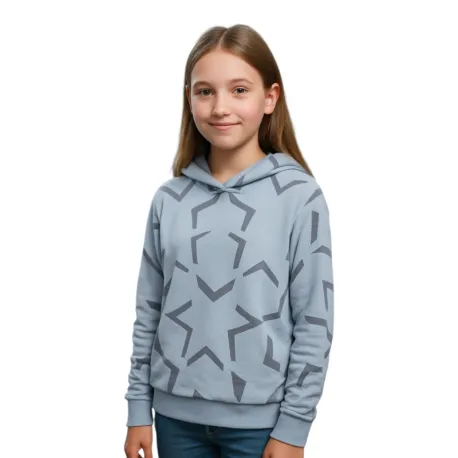 Dievčenská mikina s kapucňou 4F JUNIOR SWEATSHIRT F1937-4FJWAW25TSWSF1937-34A-LIGHT BLUE ALLOVER