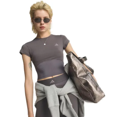 Dámske tréningové tričko s krátkym rukávom ADIDAS HYG SHN BABY T GRESTR TAUOXI GREY STRATA TAUPE OXIDE