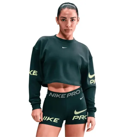 Dámska mikina NIKE PRO W NP DF FLC CREW TT GRX SEAWEED LT LEMON TWIST WHITE