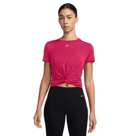 Dámske tréningové tričko s krátkym rukávom NIKE W NK ONE CLSC DF TWST SS TP WT RUSH PINK WHITE