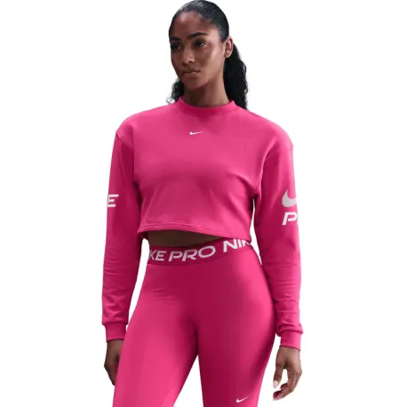 Dámska tréningová mikina NIKE W NP DF FLC CREW TT GRX RUSH PINK PINK FOAM WHITE