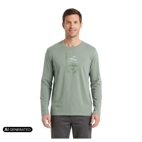 Pánske turistické tričko s dlhým rukávom EVERETT T-hokusaj M olive