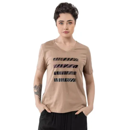 Dámske tričko s krátkym rukávom s v-výstrihom VOLCANO T-FOUR-BEIGE