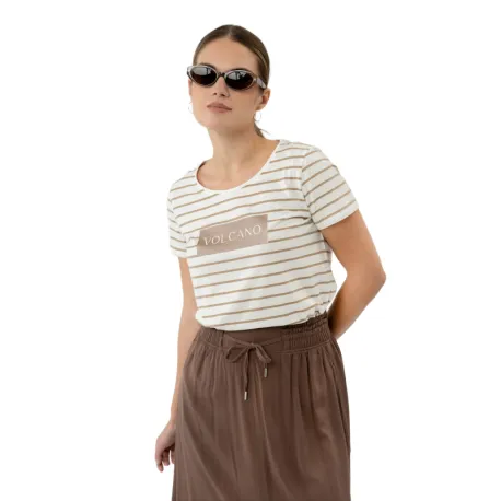 Dámske tričko s krátkym rukávom VOLCANO T-VIV -BEIGE