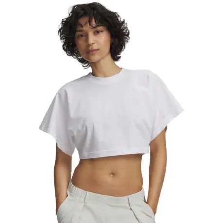 Dámske tričko s krátkym rukávom UNDER ARMOUR Cropped Script SS Tee-WHT