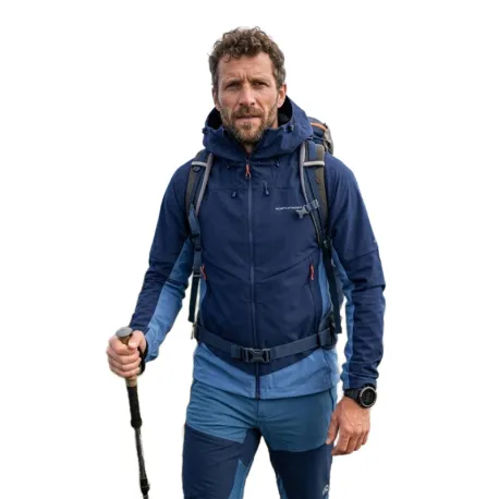 Pánska turistická softshellová bunda s kapucňou NORTHFINDER AMBROSE-387blueblue