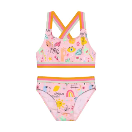 Dievčenské plavky COLOR KIDS Bikini W. Contrast Straps, AOP-4802-Fairy Rose