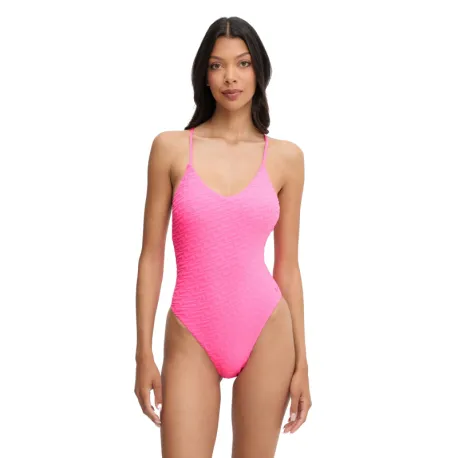 Dámske plavecké jednodielne plavky NIKE SWIM Swoosh Terry Towelling PINK