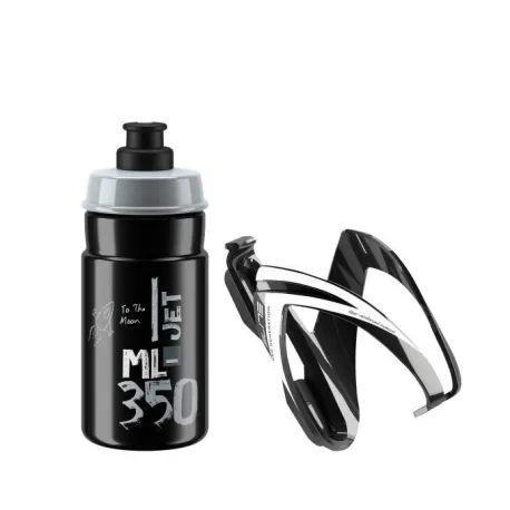 Fľaša na bicykel ELITE Kit Ceo Bottle Cage + Jet Bottle 350 ml, glossy black + black grey