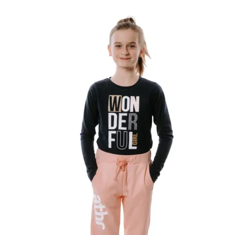 Dievčenské tričko s dlhým rukávom AUTHORITY KIDS T-WONDERFUL navy