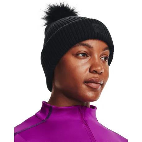 Dámska zimná čiapka UNDER ARMOUR UA Halftime Ribbed Pom-BLK