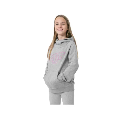 Dievčenská mikina s kapucňou 4F JUNIOR GIRLS SWEATSHIRT JBLD002-25M-GREY MELANGE