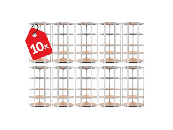 Akcia 10x Regál 180x90x40 cm rohový pozinkovaný 5-polícový, nosnosť 875 kg