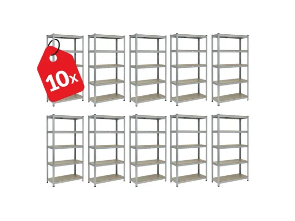 Akcia 10x Regál 200x60x40 cm pozinkovaný 5-policový, nosnosť 875 kg