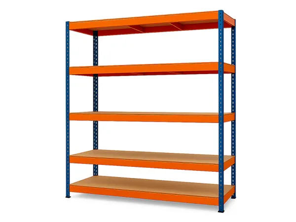 Regál 200x120x50 cm lakovaný 5-policový, nosnosť 1000 kg - modro-oranžový
