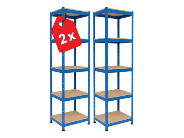 Regál 180x40x40 cm lakovaný 5-policový, nosnosť 875 kg - modrý - 2ks