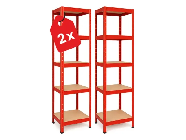 Regál 180x40x40 cm lakovaný 5-policový, nosnosť 875 kg - červený - 2ks