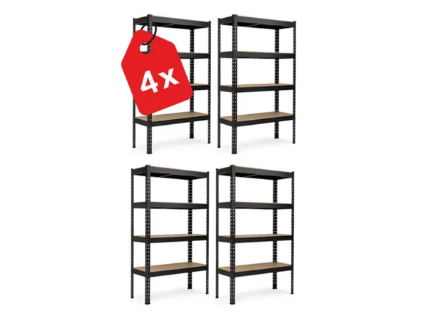 Akcia 4x Regál 168x160x60 cm profesionálny 4-policový, nosnosť 1600 kg - čierny - 4ks