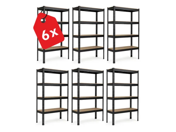 Akcia 6x Regál 168x160x60 cm profesionálny 4-policový, nosnosť 1600 kg - čierny - 6ks