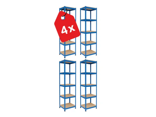 Akcia 4x Regál 180x40x40 cm lakovaný 5-policový, nosnosť 875 kg - modrý - 4ks