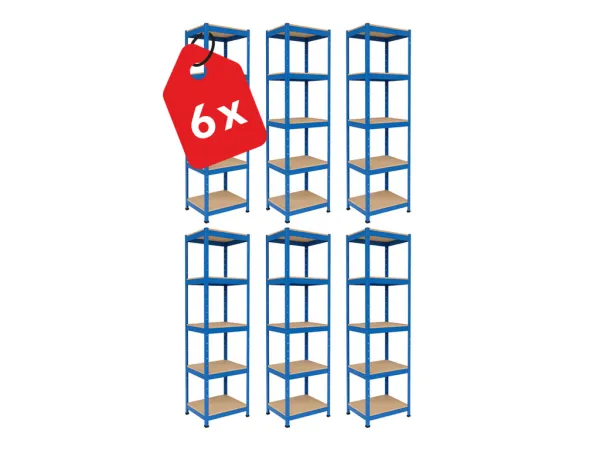 Akcia 6x Regál 180x40x40 cm lakovaný 5-policový, nosnosť 875 kg - modrý - 6ks