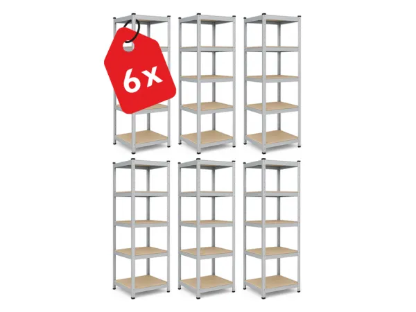 Akcia 6x Regál 180x40x40 cm pozinkovaný 5-policový, nosnosť 875 kg - 6ks