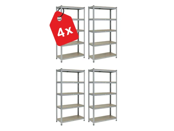Akcia 4x Regál 180x90x30 cm robustný zinkovaný 5-policový, nosnosť 1000 kg - 4ks