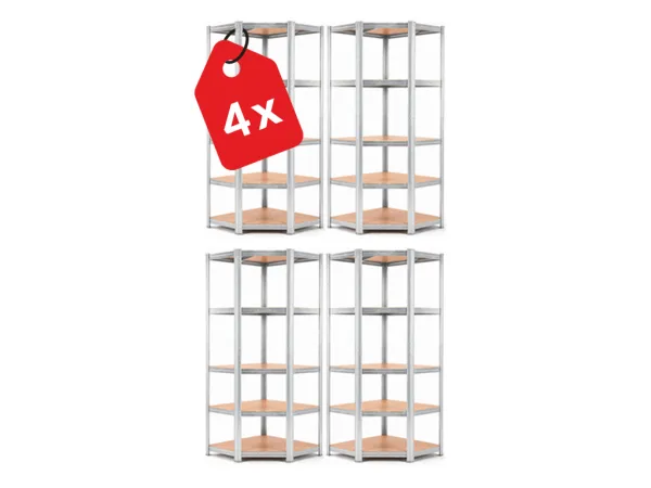 Akcia 4x Regál 180x90x40 cm rohový pozinkovaný 5-polícový, nosnosť 875 kg - 4ks