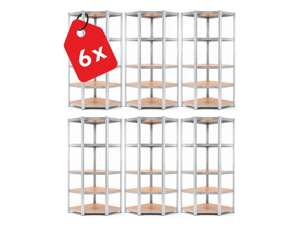Akcia 6x Regál 180x90x40 cm rohový pozinkovaný 5-polícový, nosnosť 875 kg - 6ks