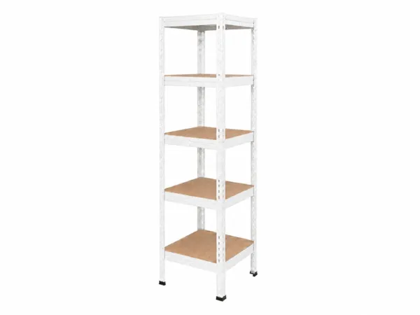 Regál 183x40x40 cm lakovaný 5-policový, nosnosť 1000 kg, RIVET - biely
