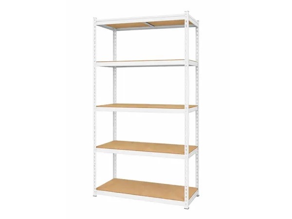 Regál 183x90x30 cm lakovaný 5-policový, nosnosť 1000 kg, RIVET - biely