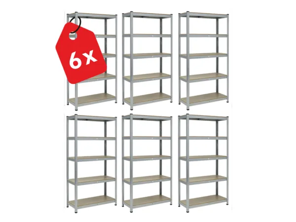 Akcia 6x Regál 200x60x40 cm pozinkovaný 5-policový, nosnosť 875 kg - 6ks
