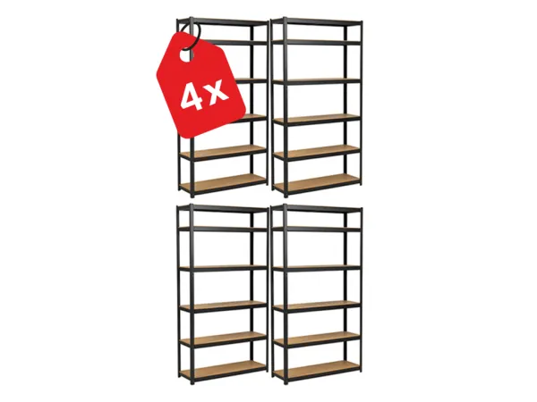 Akcia 4x Regál 220x120x50 cm lakovaný 6-policový, nosnosť 1050 kg - čierny - 4ks