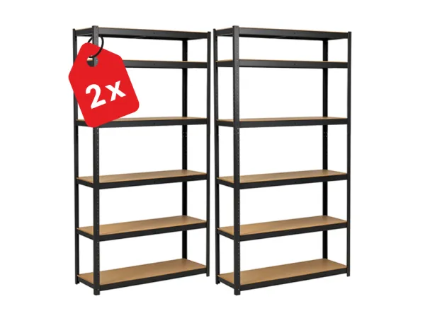 Regál 220x90x60 cm lakovaný 6-policový, nosnosť 1050 kg - čierny - 2ks