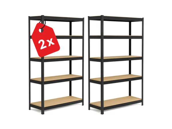 Regál 200x100x40 cm lakovaný 5-policový, nosnosť 875 kg - čierny - 2ks